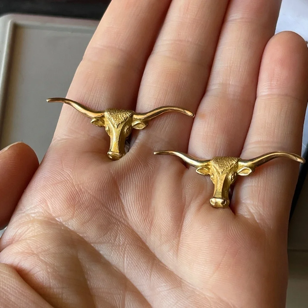 Vintage 1/20th 12K Gold Filled Longhorn Steer Head Cufflinks